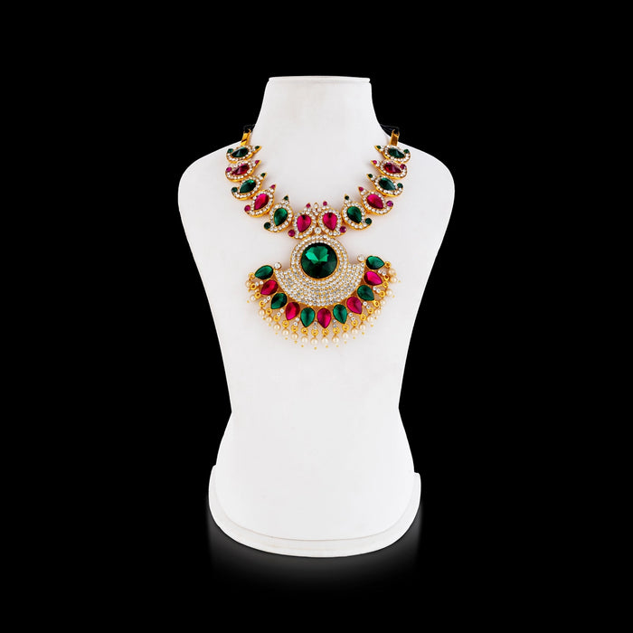 Stone Necklace - 4 x 8.25 Inches | Multicolour Stone Jewellery/ Artificial Jewelry for Deity - Neck & Body Accessories