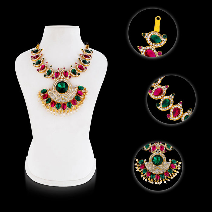 Stone Necklace - 4 x 8.25 Inches | Multicolour Stone Jewellery/ Artificial Jewelry for Deity - Neck & Body Accessories
