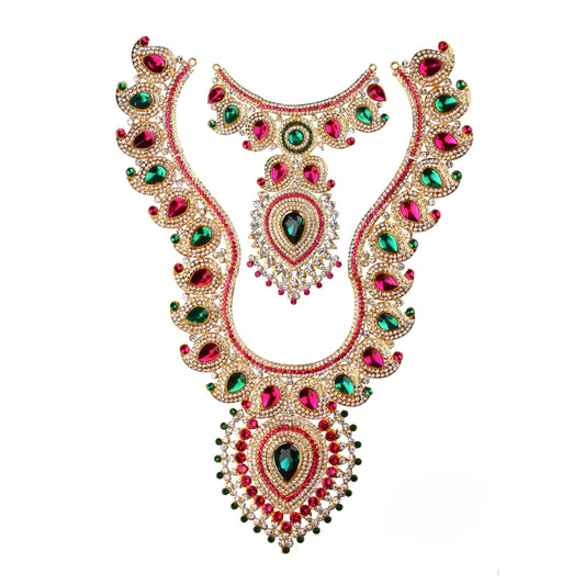 Stone Haram & Stone Necklace Set - 15 x 10 Inch Mango | Multicolour Stone Jewelry/ Jewellery for Deity - Neck & Body Accessories