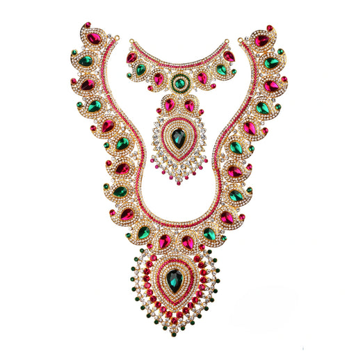 Stone Haram & Stone Necklace Set - 15 x 10 Inch Mango | Multicolour Stone Jewelry/ Jewellery for Deity - Neck & Body Accessories