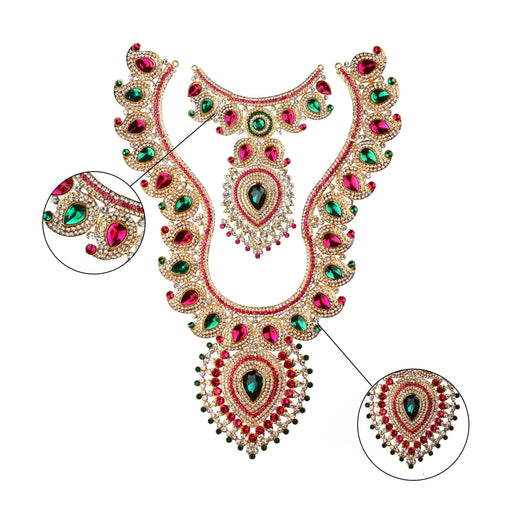 Stone Haram & Stone Necklace Set - 15 x 10 Inch Mango | Multicolour Stone Jewelry/ Jewellery for Deity - Neck & Body Accessories