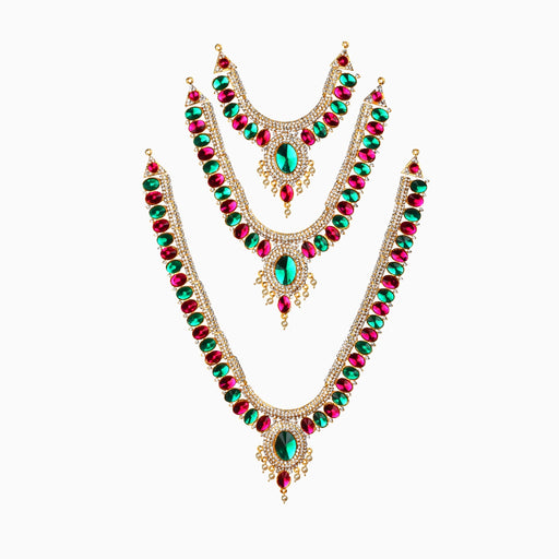 Stone Haram | Multicolour Stone Jewelry/ Deity Necklace/ 3 Step Haram/ Jewellery for Deity - Neck & Body Accessories
