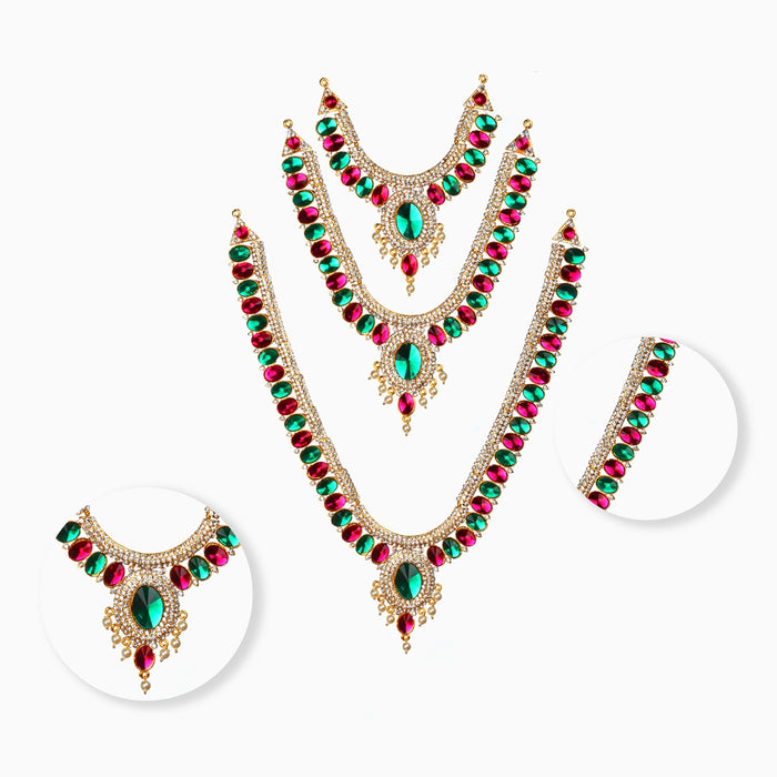 Stone Haram | Multicolour Stone Jewelry/ Deity Necklace/ 3 Step Haram/ Jewellery for Deity - Neck & Body Accessories
