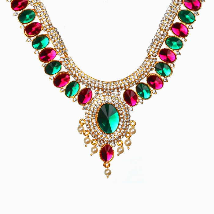 Stone Haram | Multicolour Stone Jewelry/ Deity Necklace/ 3 Step Haram/ Jewellery for Deity - Neck & Body Accessories