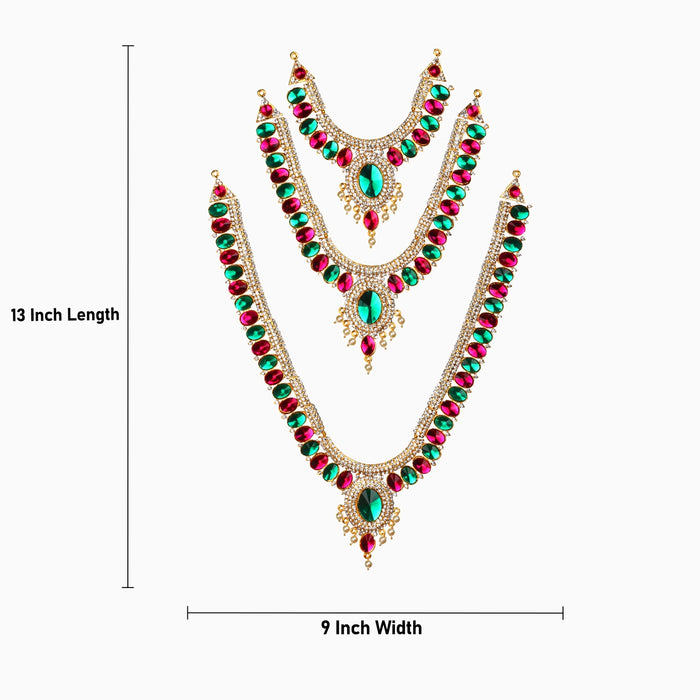 Stone Haram | Multicolour Stone Jewelry/ Deity Necklace/ 3 Step Haram/ Jewellery for Deity - Neck & Body Accessories