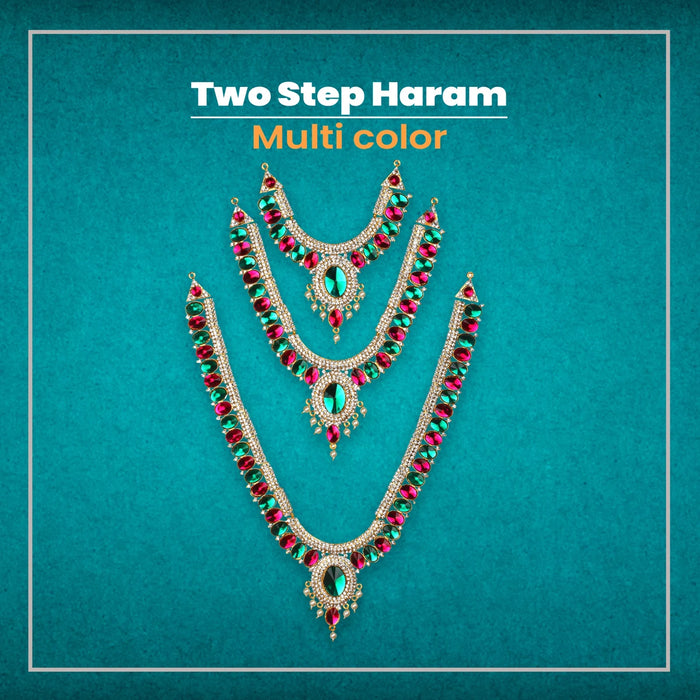 Stone Haram | Multicolour Stone Jewelry/ Deity Necklace/ 3 Step Haram/ Jewellery for Deity - Neck & Body Accessories