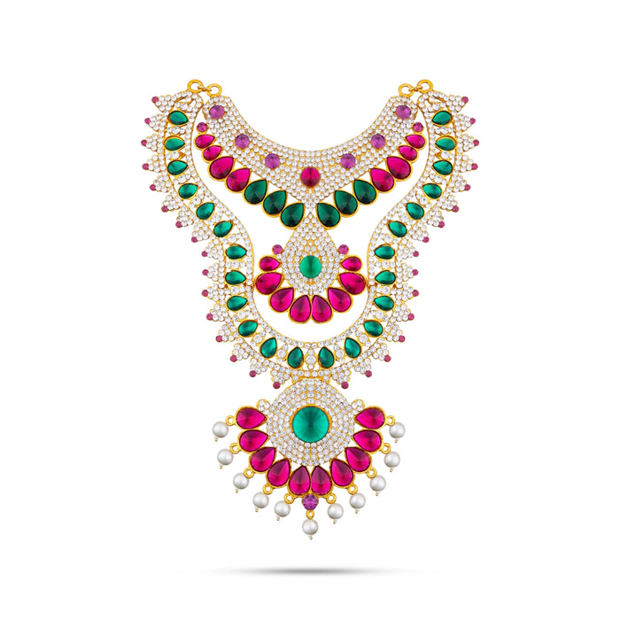 Stone Haram and Necklace Set - 8 x 5.5 Inches | Haram Necklace Set/ Multicolour Stone Jewelry/ Jewellery for Deity - Neck & Body Accessories