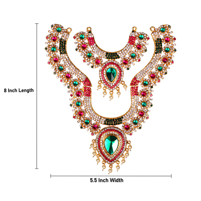 Stone Haram and Necklace Set - 8 x 5.5 Inches | Haram Necklace Set/ Multicolour Stone Jewelry/ Jewellery for Deity
