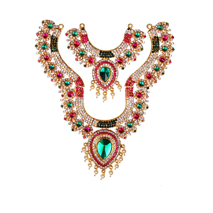 Stone Haram and Necklace Set - 8 x 5.5 Inches | Haram Necklace Set/ Multicolour Stone Jewelry/ Jewellery for Deity - Neck & Body Accessories