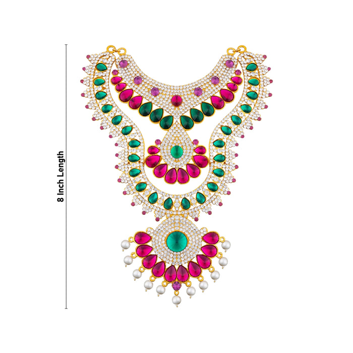 Stone Haram and Necklace Set - 8 x 5.5 Inches | Haram Necklace Set/ Multicolour Stone Jewelry/ Jewellery for Deity - Neck & Body Accessories