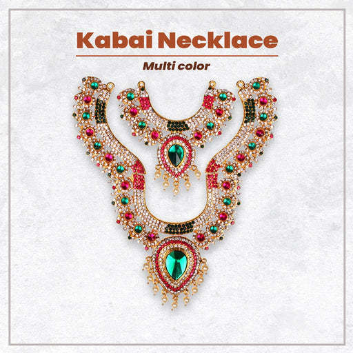 Stone Haram and Necklace Set - 8 x 5.5 Inches | Haram Necklace Set/ Multicolour Stone Jewelry/ Jewellery for Deity - Neck & Body Accessories