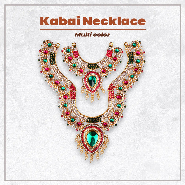 Stone Haram and Necklace Set - 8 x 5.5 Inches | Haram Necklace Set/ Multicolour Stone Jewelry/ Jewellery for Deity - Neck & Body Accessories