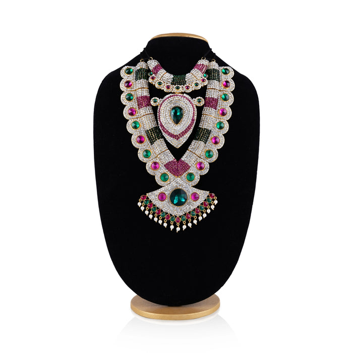 Stone Haram & Stone Necklace Pair - 11 x 6.5 Inches | Multicolour Stone Jewelry/ Artificial Jewellery for Deity - Neck & Body Accessories