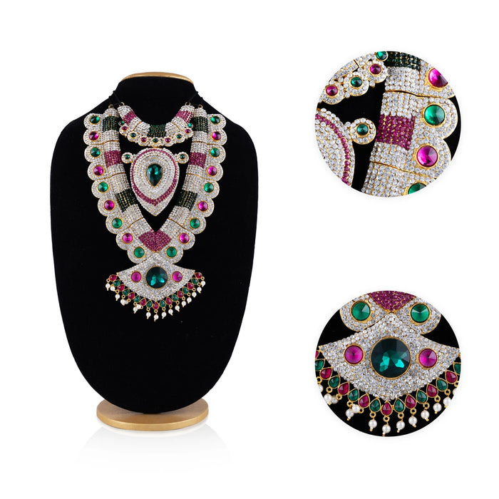 Stone Haram & Stone Necklace Pair - 11 x 6.5 Inches | Multicolour Stone Jewelry/ Artificial Jewellery for Deity - Neck & Body Accessories