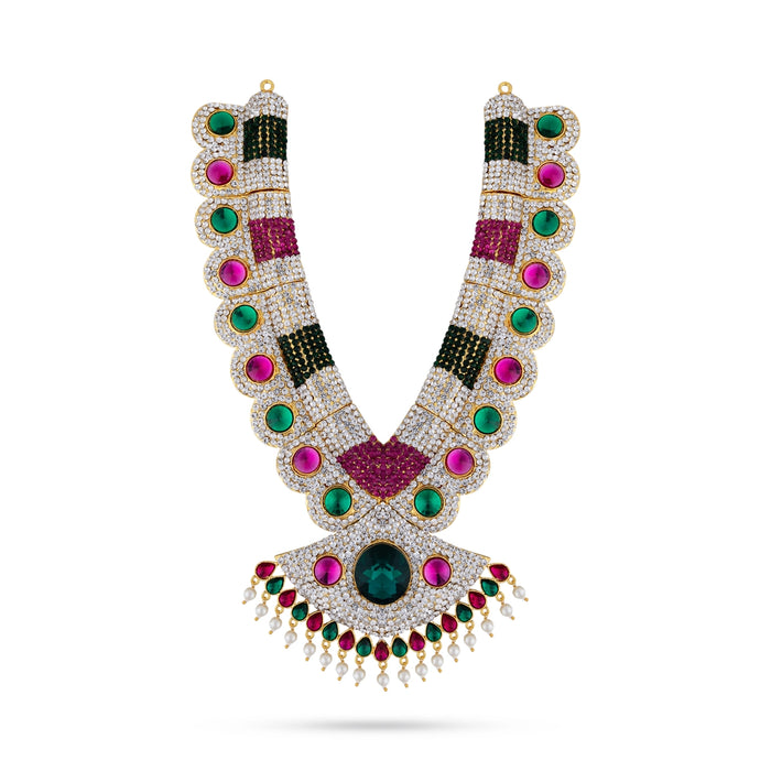 Stone Haram & Stone Necklace Pair - 11 x 6.5 Inches | Multicolour Stone Jewelry/ Artificial Jewellery for Deity - Neck & Body Accessories