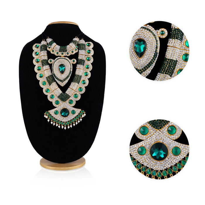 Stone Haram & Stone Necklace Pair - 11 x 6.5 Inches | Multicolour Stone Jewelry/ Artificial Jewellery for Deity - Neck & Body Accessories