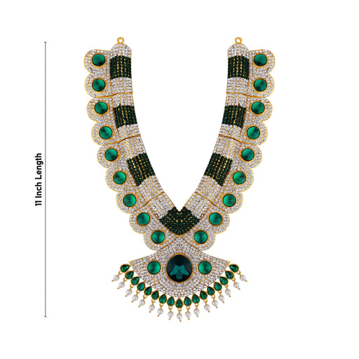 Stone Haram & Stone Necklace Pair - 11 x 6.5 Inches | Multicolour Stone Jewelry/ Artificial Jewellery for Deity - Neck & Body Accessories