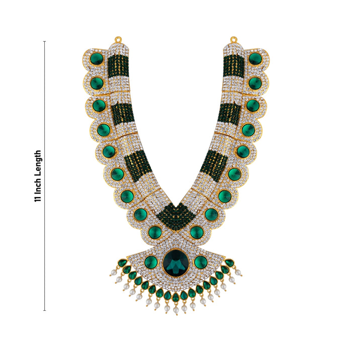 Stone Haram & Stone Necklace Pair - 11 x 6.5 Inches | Multicolour Stone Jewelry/ Artificial Jewellery for Deity - Neck & Body Accessories