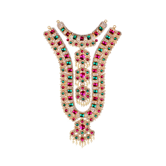 Stone Haram & Stone Necklace Set - 12 x 8 Inches | Multicolour Stone Jewelry/ Jewellery for Deity - Neck & Body Accessories