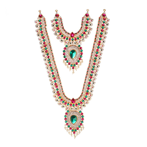 Stone Haram & Stone Necklace Set - 14 x 2.5 Inches | Multicolour Stone Jewelry/ Jewellery for Deity - Neck & Body Accessories