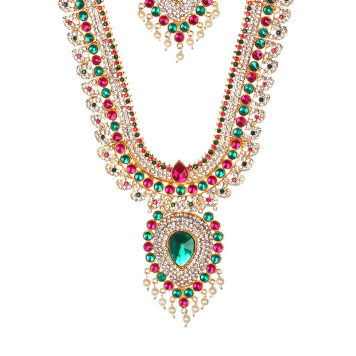 Stone Haram & Stone Necklace Set - 14 x 2.5 Inches | Multicolour Stone Jewelry/ Jewellery for Deity - Neck & Body Accessories