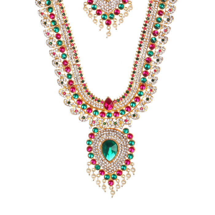 Stone Haram & Stone Necklace Set - 14 x 2.5 Inches | Multicolour Stone Jewelry/ Jewellery for Deity - Neck & Body Accessories