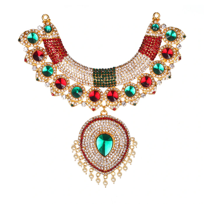 Stone Haram and Necklace Set - 14 x 9.5 Inches | Haram Necklace Set/ Multicolour Stone Jewelry/ Jewellery for Deity - Neck & Body Accessories