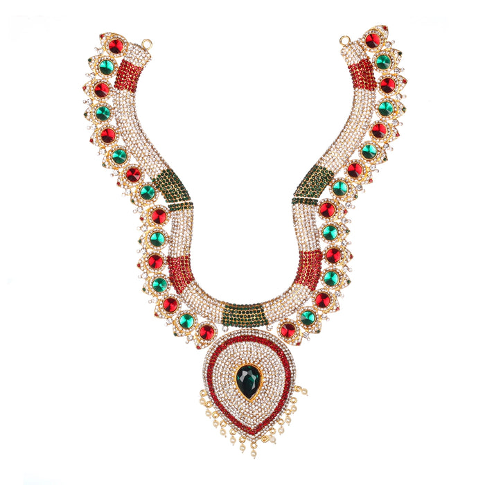 Stone Haram and Necklace Set - 14 x 9.5 Inches | Haram Necklace Set/ Multicolour Stone Jewelry/ Jewellery for Deity - Neck & Body Accessories