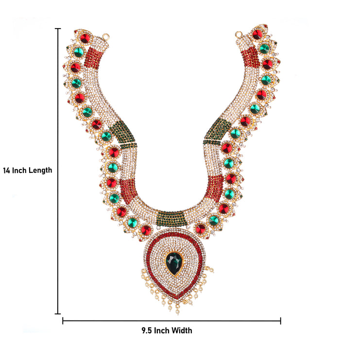 Stone Haram and Necklace Set - 14 x 9.5 Inches | Haram Necklace Set/ Multicolour Stone Jewelry/ Jewellery for Deity