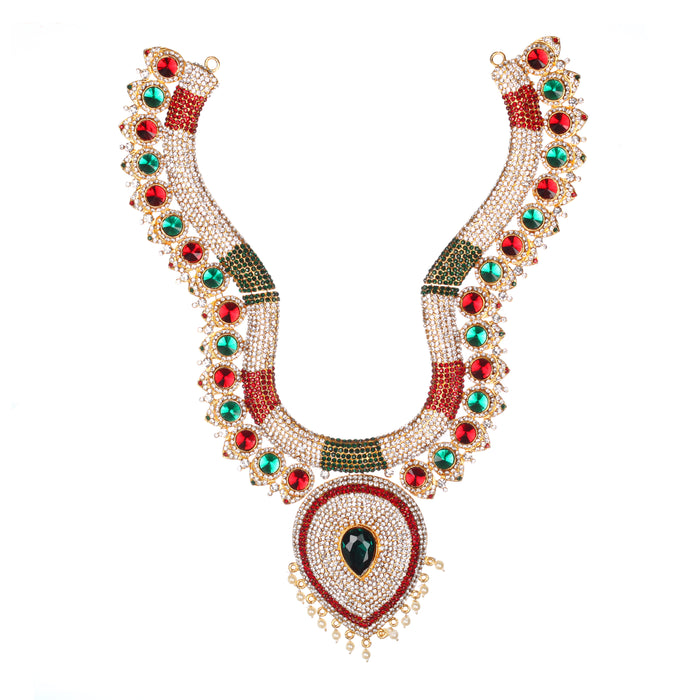 Stone Haram and Necklace Set - 14 x 9.5 Inches | Haram Necklace Set/ Multicolour Stone Jewelry/ Jewellery for Deity