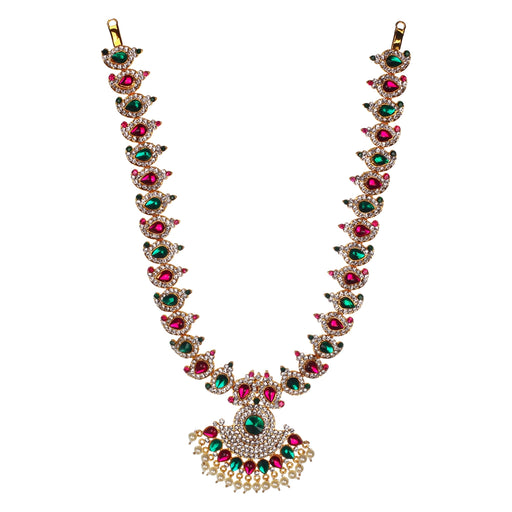 Stone Necklace Set - 14 x 6 Inches | Multicolour Stone Jewelry/ Three Step Haaram/ Jewellery for Deity - Neck & Body Accessories