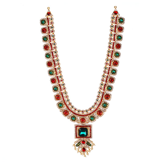 Stone Haram and Necklace - 15 x 7.5 Inches | Haram & Necklace Set/ Multicolour Stone Jewelry for Deity - Neck & Body Accessories