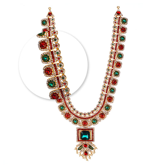 Stone Haram and Necklace - 15 x 7.5 Inches | Haram & Necklace Set/ Multicolour Stone Jewelry for Deity - Neck & Body Accessories