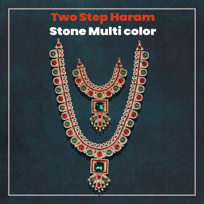 Stone Haram and Necklace - 15 x 7.5 Inches | Haram & Necklace Set/ Multicolour Stone Jewelry for Deity