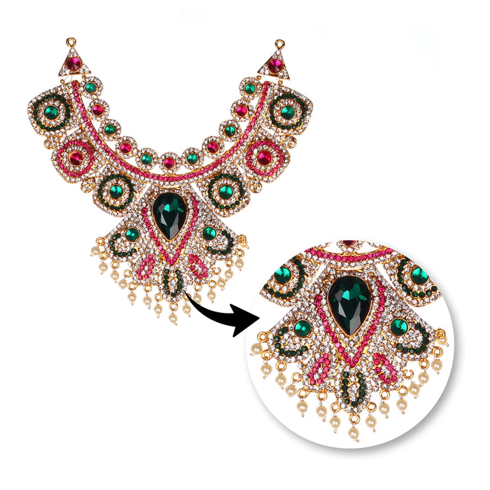 Stone Haram and Necklace - 15 x 7 Inches | Haram & Necklace Set/ Multicolour Stone Jewelry for Deity - Neck & Body Accessories