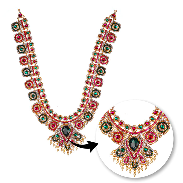 Stone Haram and Necklace - 15 x 7 Inches | Haram & Necklace Set/ Multicolour Stone Jewelry for Deity