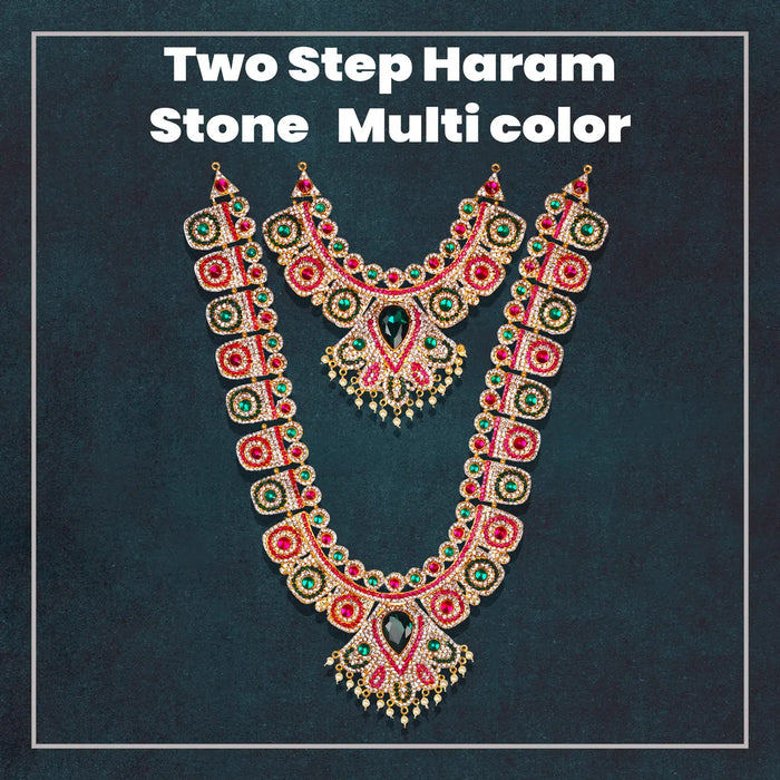 Stone Haram and Necklace - 15 x 7 Inches | Haram & Necklace Set/ Multicolour Stone Jewelry for Deity - Neck & Body Accessories