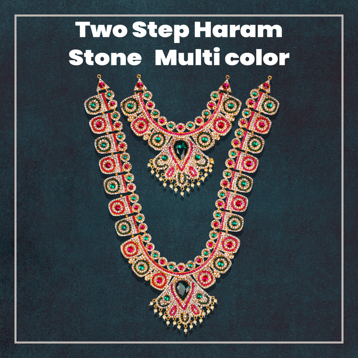 Stone Haram and Necklace - 15 x 7 Inches | Haram & Necklace Set/ Multicolour Stone Jewelry for Deity
