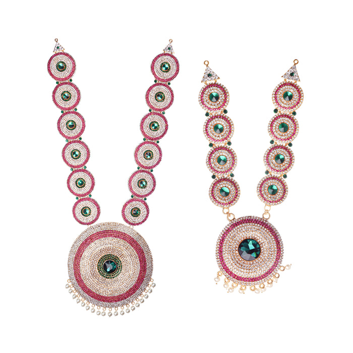 Stone Haram & Stone Necklace Set - 22 x 8 Inches | Multicolour Stone Jewelry/ Jewellery for Deity