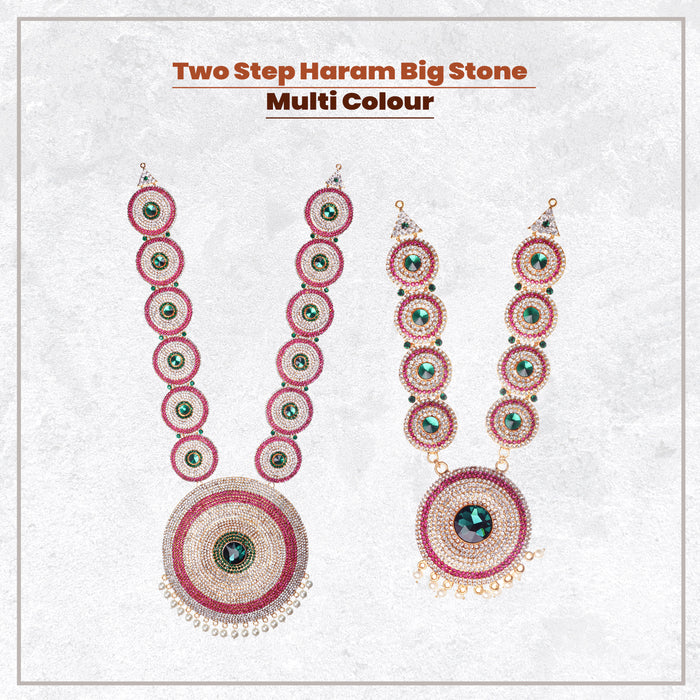 Stone Haram & Stone Necklace Set - 22 x 8 Inches | Multicolour Stone Jewelry/ Jewellery for Deity