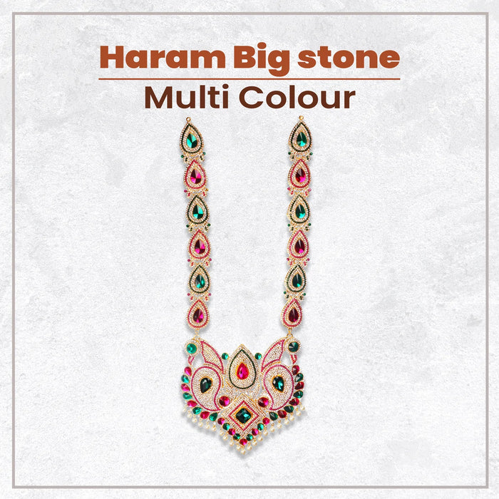 Haram - 24 Inches | Multicolour Stone Jewelry/ Stone Haram/ Stone Jewellery for Deity - Neck & Body Accessories
