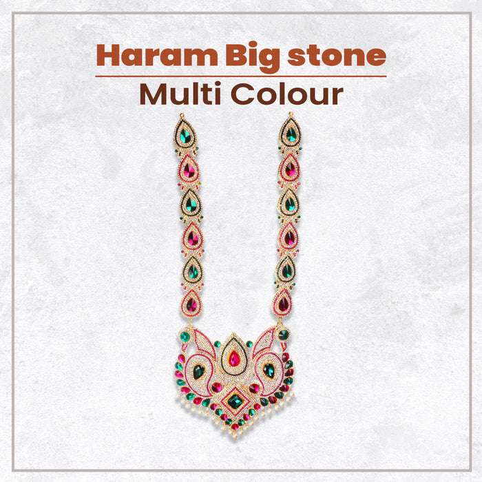 Haram - 24 Inches | Multicolour Stone Jewelry/ Stone Haram/ Stone Jewellery for Deity