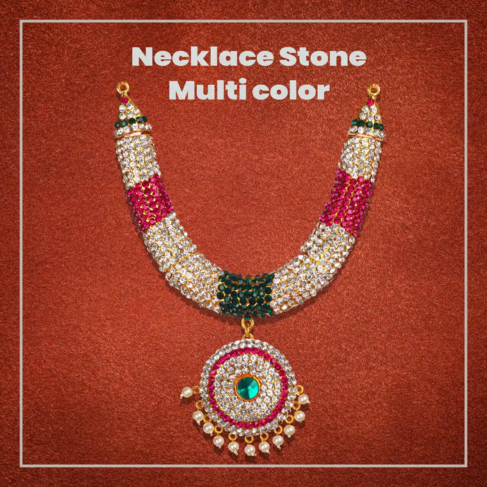 Stone Necklace - 8 x 6 Inches | Necklace/ Multicolour Stone Jewelry/ Jewellery for Deity - Neck & Body Accessories