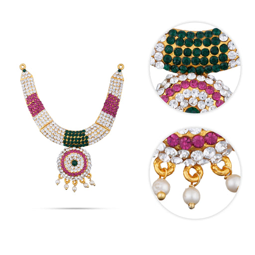 Stone Necklace & Stone Haram Pair - 7 X 4 Inches | Multicolour Stone Jewellery/ Artificial Jewelry For Deity - Neck & Body Accessories