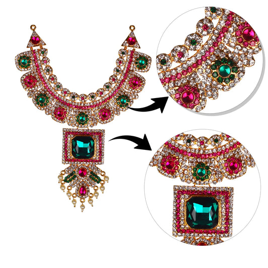 Stone Necklace - 7 x 3 Inches | Necklace/ Multicolour Stone Jewelry/ Jewellery for Deity - Neck & Body Accessories