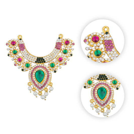Stone Necklace - 3.5 x 2.5 Inches | Multicolour Stone Jewelry/ Multicolour Jewellery for Deity - Neck & Body Accessories