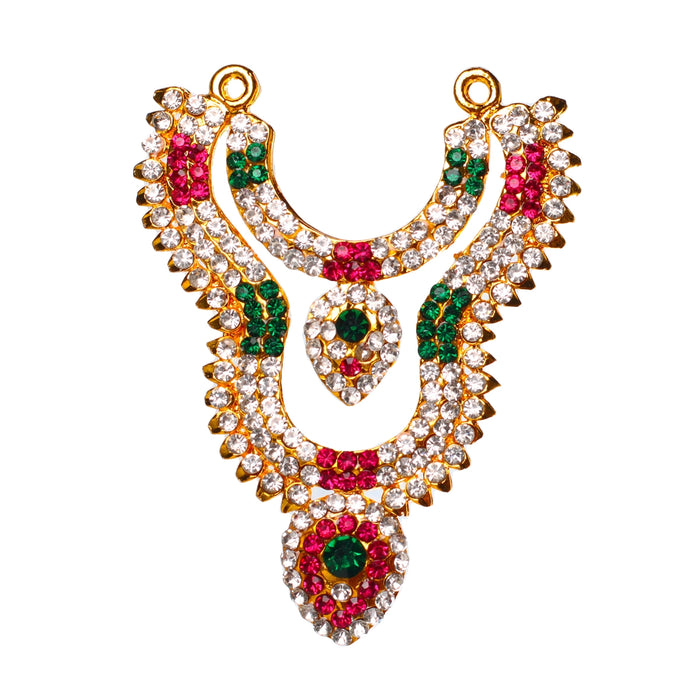 Stone Necklace - 3 x 2.5 Inches | 2 Line Necklace/ Multicolour Stone Jewelry/ Jewellery for Deity - Neck & Body Accessories