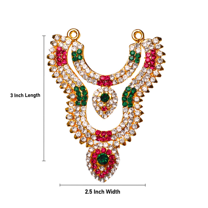 Stone Necklace - 3 x 2.5 Inches | 2 Line Necklace/ Multicolour Stone Jewelry/ Jewellery for Deity - Neck & Body Accessories