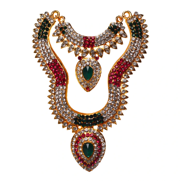 Stone Haram and Necklace Set - 5 x 3 Inches | Haram and Necklace Set/ Multicolour Stone Jewelry/ Jewellery for Deity - Neck & Body Accessories