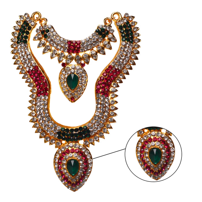 Stone Haram and Necklace Set - 5 x 3 Inches | Haram and Necklace Set/ Multicolour Stone Jewelry/ Jewellery for Deity - Neck & Body Accessories